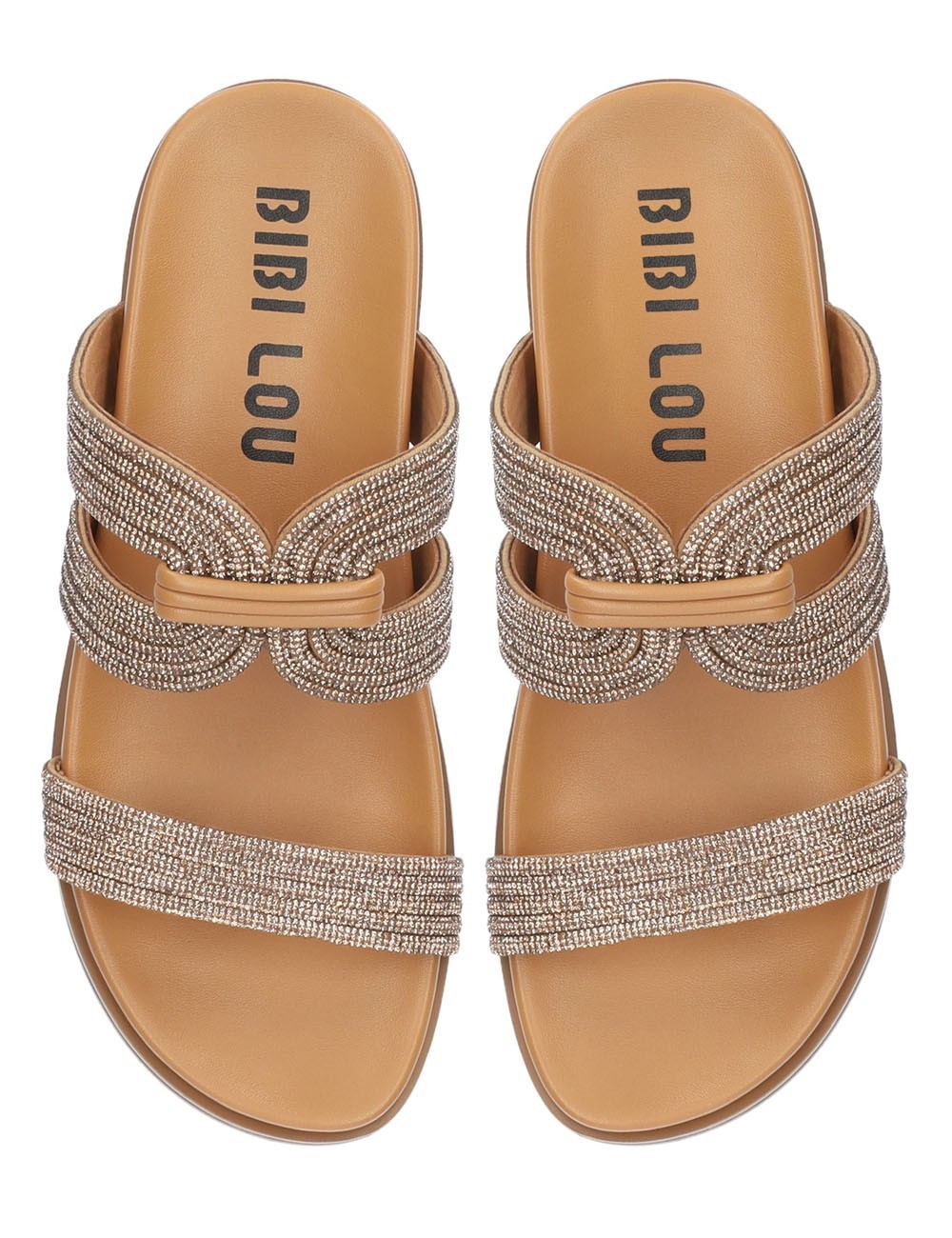 Ciabatta AZALEA a fasce con strass camel