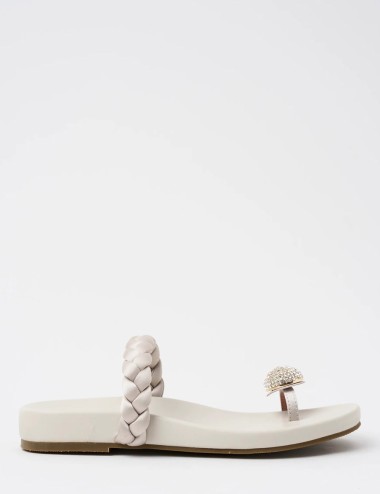 Infradito BALNE in pelle con applicazione gioiello taupe