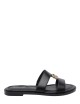 Sandalo a fasce con logo oro in pelle nero