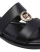 Sandalo a fasce con logo oro in pelle nero