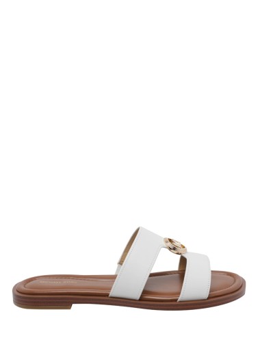 Sandalo a fasce con logo oro in pelle bianco