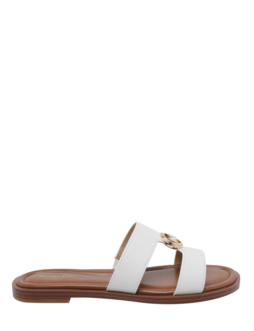 Sandalo a fasce con logo oro in pelle bianco