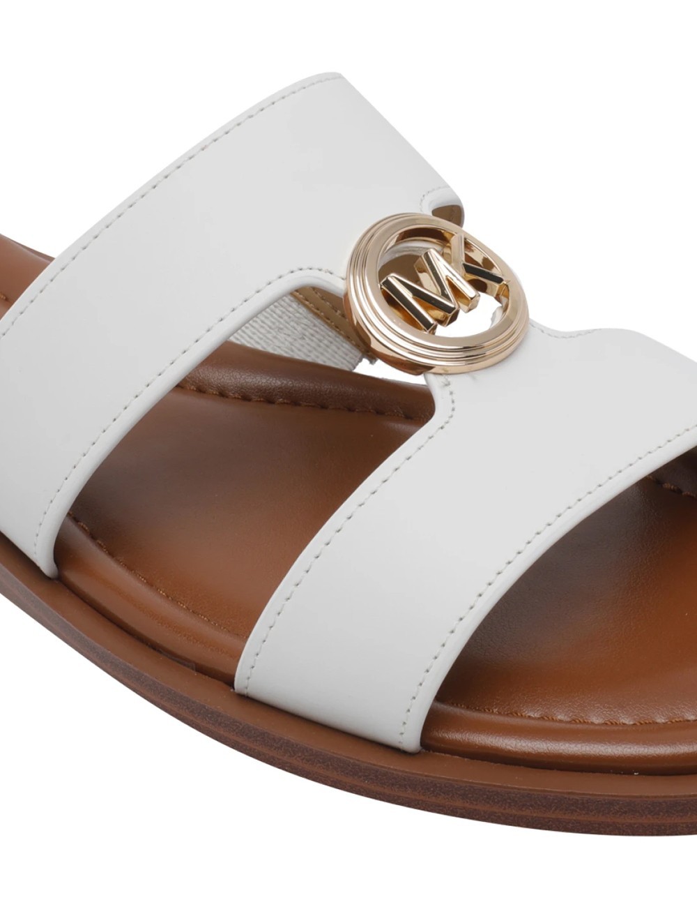 Sandalo a fasce con logo oro in pelle bianco