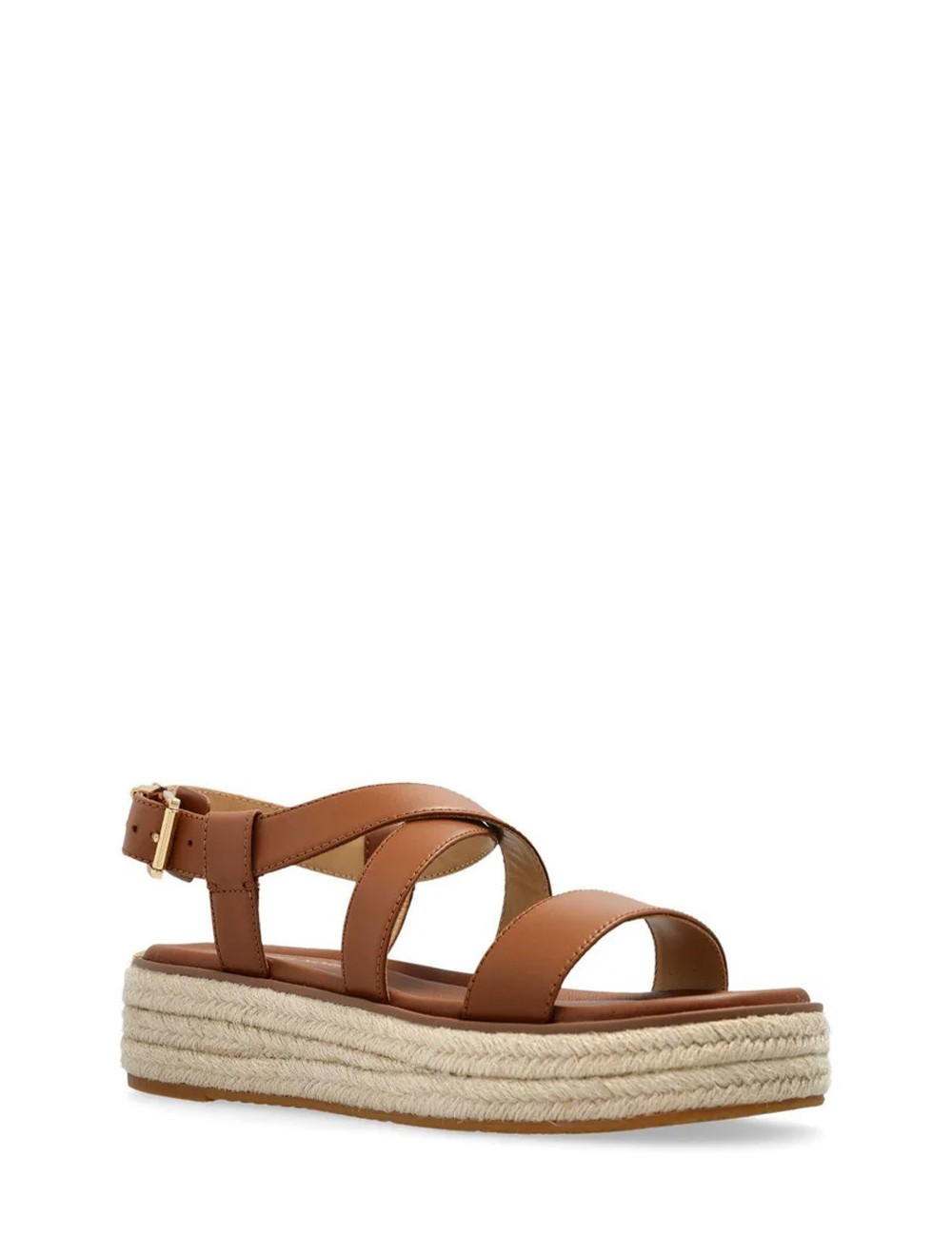 Sandalo espadrillas Lynne in pelle con plateau cuoio