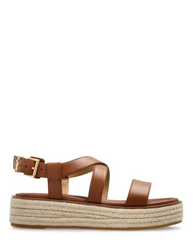 Sandalo espadrillas Lynne in pelle con plateau cuoio