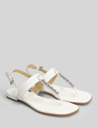 Sandalo infradito Marcia in pelle con decorazioni optic white