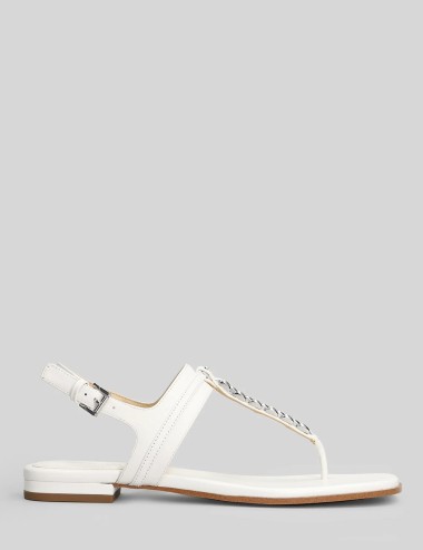 Sandalo infradito Marcia in pelle con decorazioni optic white