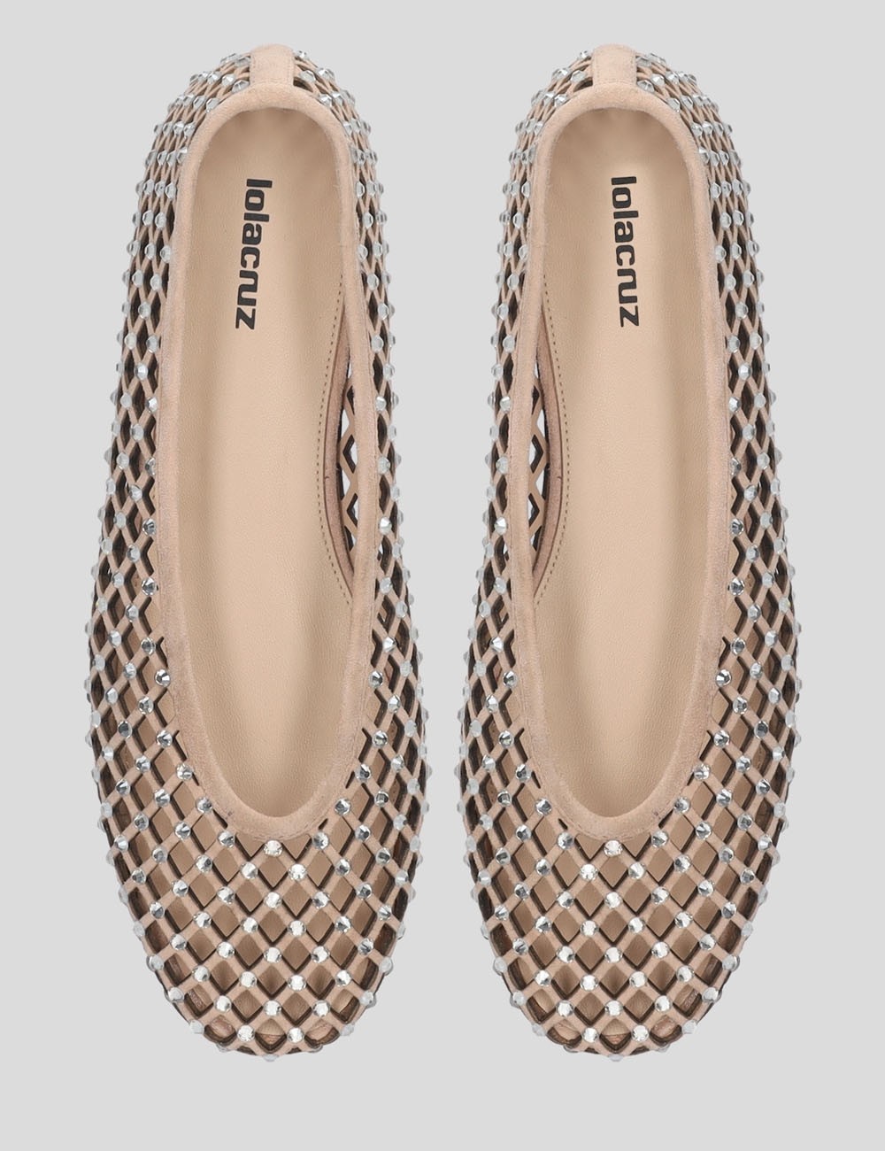 Ballerine LEONOR scamosciate traforate rete con strass nude