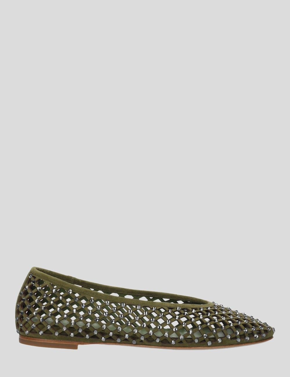 Ballerine LEONOR scamosciate traforate rete con strass green khaki