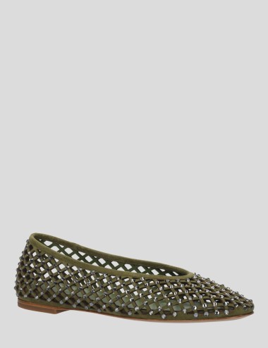 Ballerine LEONOR scamosciate traforate rete con strass verde kaki