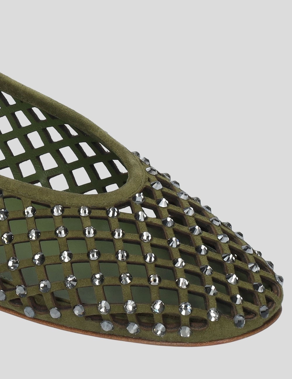 Ballerine LEONOR scamosciate traforate rete con strass verde kaki