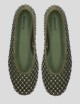 Ballerine LEONOR scamosciate traforate rete con strass verde kaki