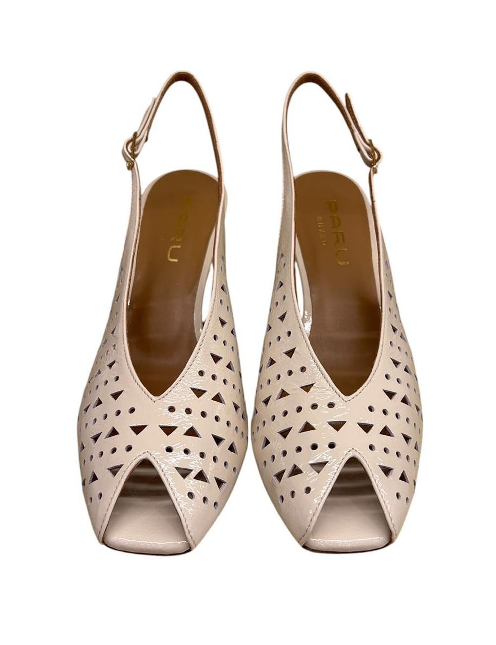 Slingback spuntata traforata in pelle burro
