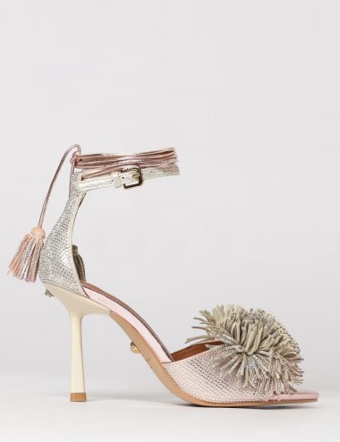 Sandalo Pom Pom in pelle laminata strass