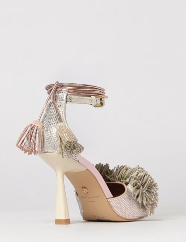 Sandalo Pom Pom in pelle laminata strass