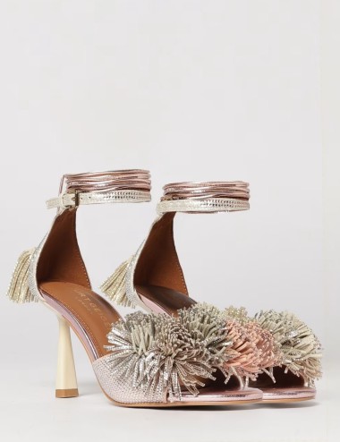 Sandalo Pom Pom in pelle laminata strass