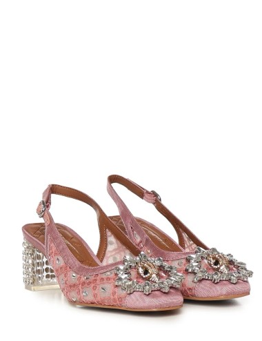 Slingback Chelsea in tessuto e applicazioni rosa