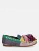 Mocassino Pom pom in tessuto e strass multicolore