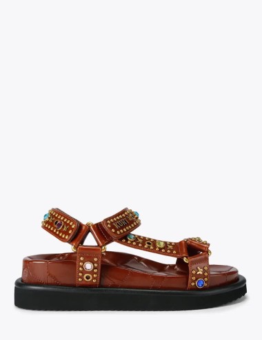 Sandalo basso ORSON in pelle con applicazione marrone