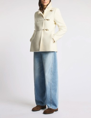 Caban in wool fabric white