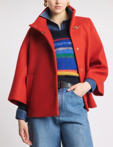 Cape in wool and cashmere fabric red