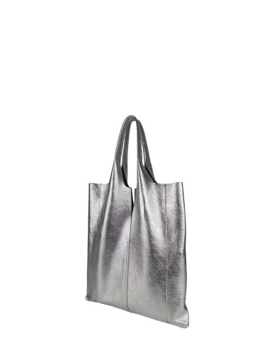 BORSA A SPALLA ENVELOPE SHOPPING IN PELLE MARTELLATA - ARGENTO