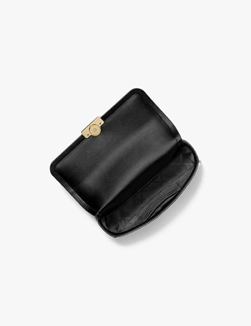 Tribeca Small Crocodile Embossed Leather Crossbody Bag black