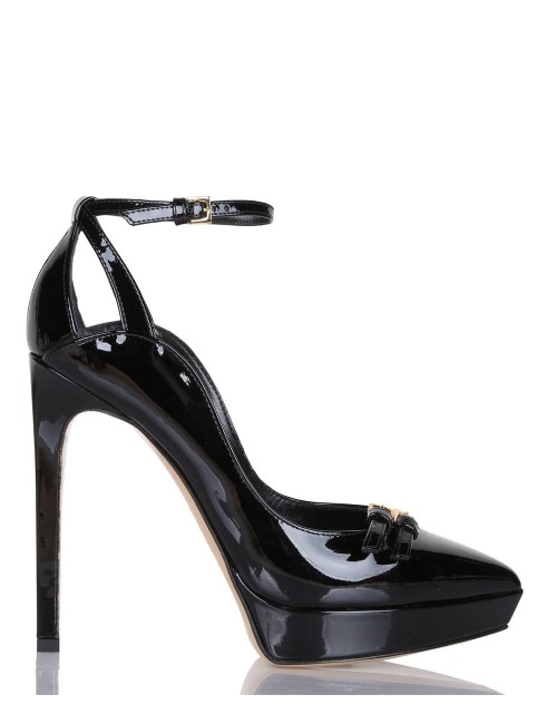 High heel ankle strap pump patent leather SHARK black