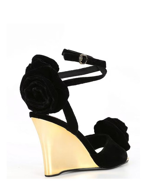 Bloom Velvet Wedge Sandals