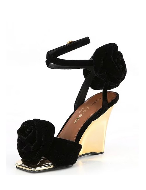 Bloom Velvet Wedge Sandals