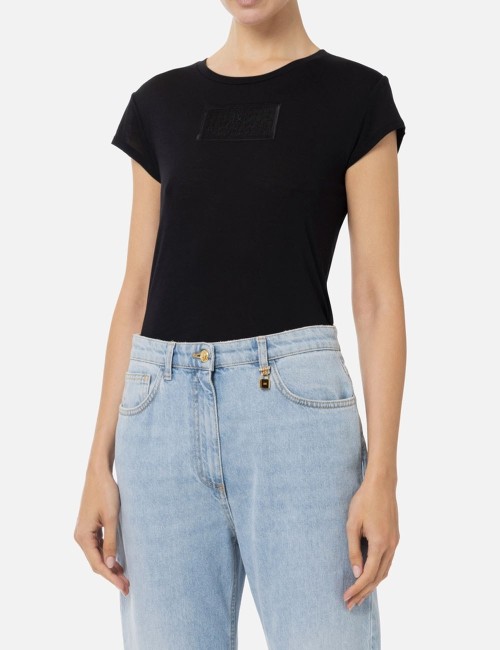 T-shirt in jersey con ricamo nero