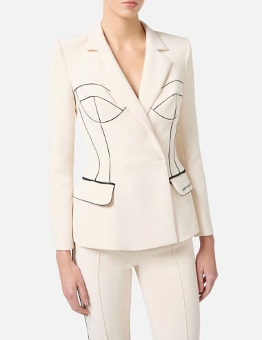 Jacket in crêpe fabric with contrasting piping butter black