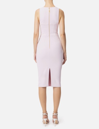 Sheath dress in crêpe fabric with contrasting piping quartz butter