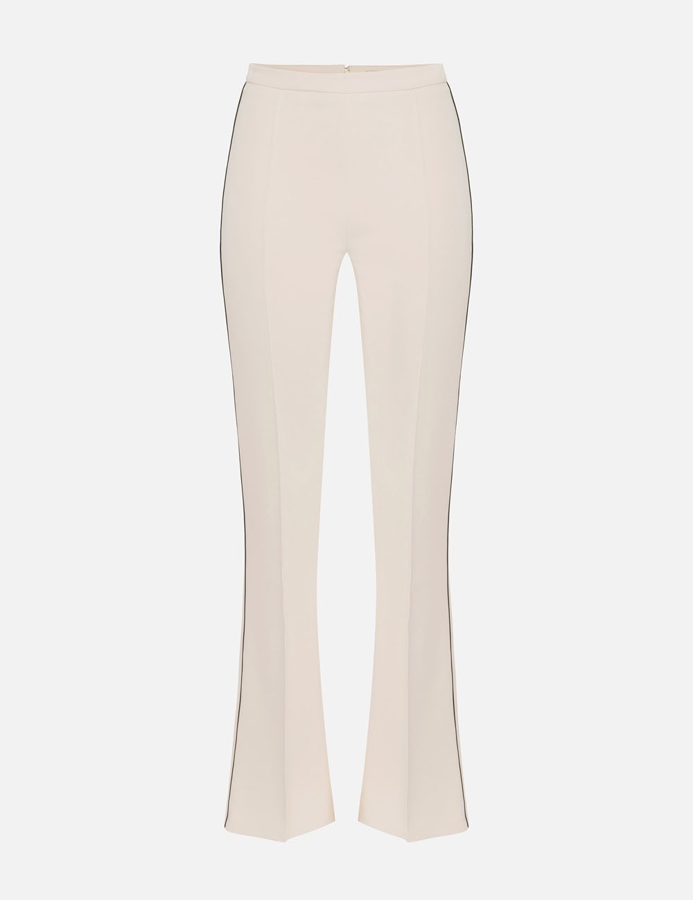 Pantaloni in crêpe con piping a contrasto burro nero