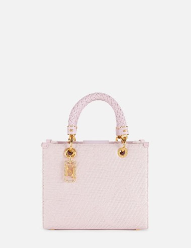 Small tote bag in jacquard fabric with charms quartz