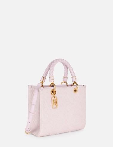 Small tote bag in jacquard fabric with charms quartz