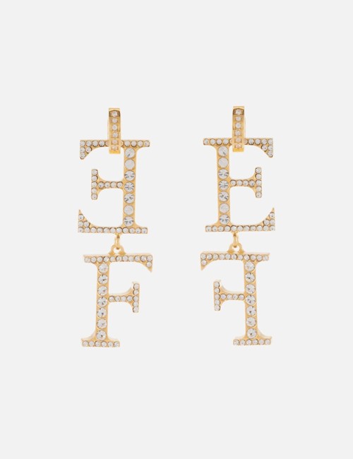 Brass earrings with pendant logo Yellow Gold