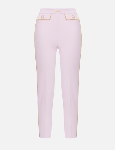 Pantaloni in crêpe con piping e morsetto gioiello quarzo curry