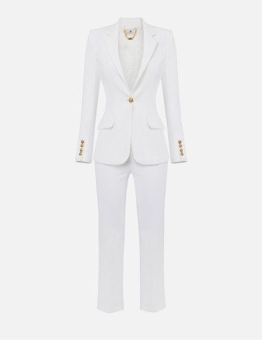 Single-breasted women’s suit in crêpe fabric Ivory
