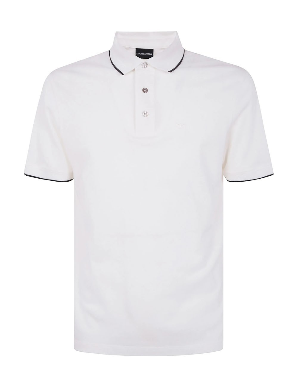 Stretch piqué polo shirt with micro eagle embroidery white