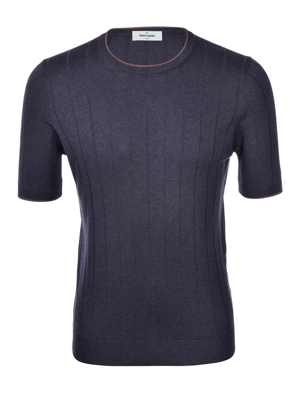 SILK RIBBED KNIT T-SHIRT BLUE BROWN