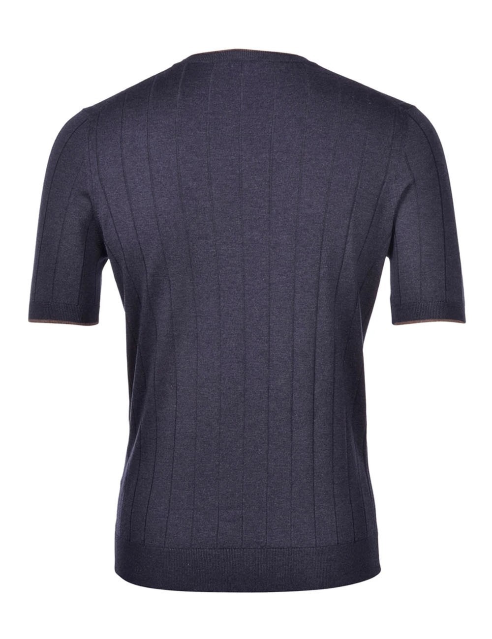 SILK RIBBED KNIT T-SHIRT BLUE BROWN