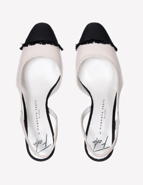 Slingback FICUS in nappa burro con punta nera frange