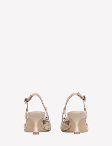 Slingback VITTORIA in macramè e tulle con fibbia cristallo beige