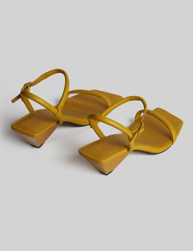 CARLOS SANDALS MARY JANE CONE HEEL SANDAL WITH STRUCTURED STRAP YELLOW