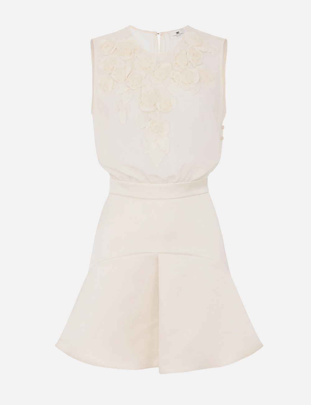 Abito in georgette e duchesse con rose ricamate burro