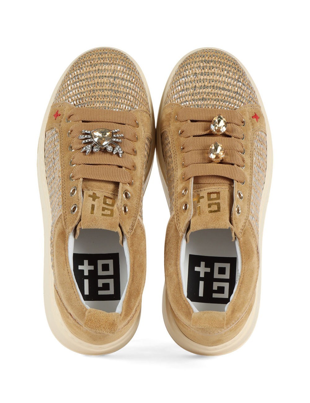 Sneakers PIA350B in pelle e rafia granchio cuoio