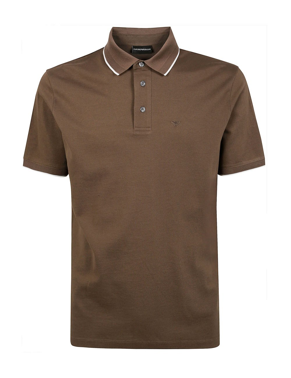 Stretch piqué polo shirt with micro eagle embroidery marrone