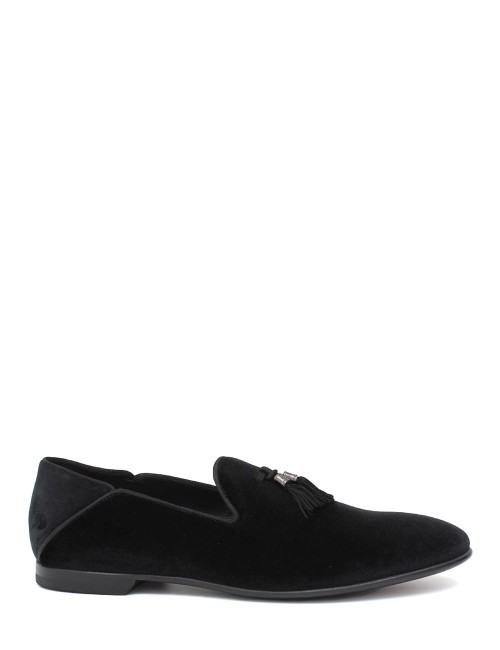 Mocassino in velluto Dragon nero con nappine