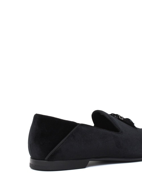 Mocassino in velluto Dragon nero con nappine